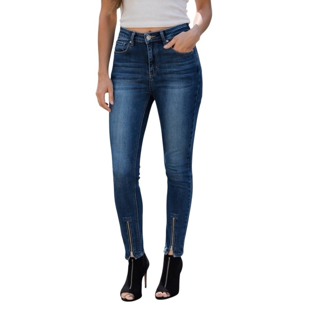Bebe Y2K High Rise Skinny Jeans Edgy Ankle Zipper Stretch Denim Medium Wash 29
